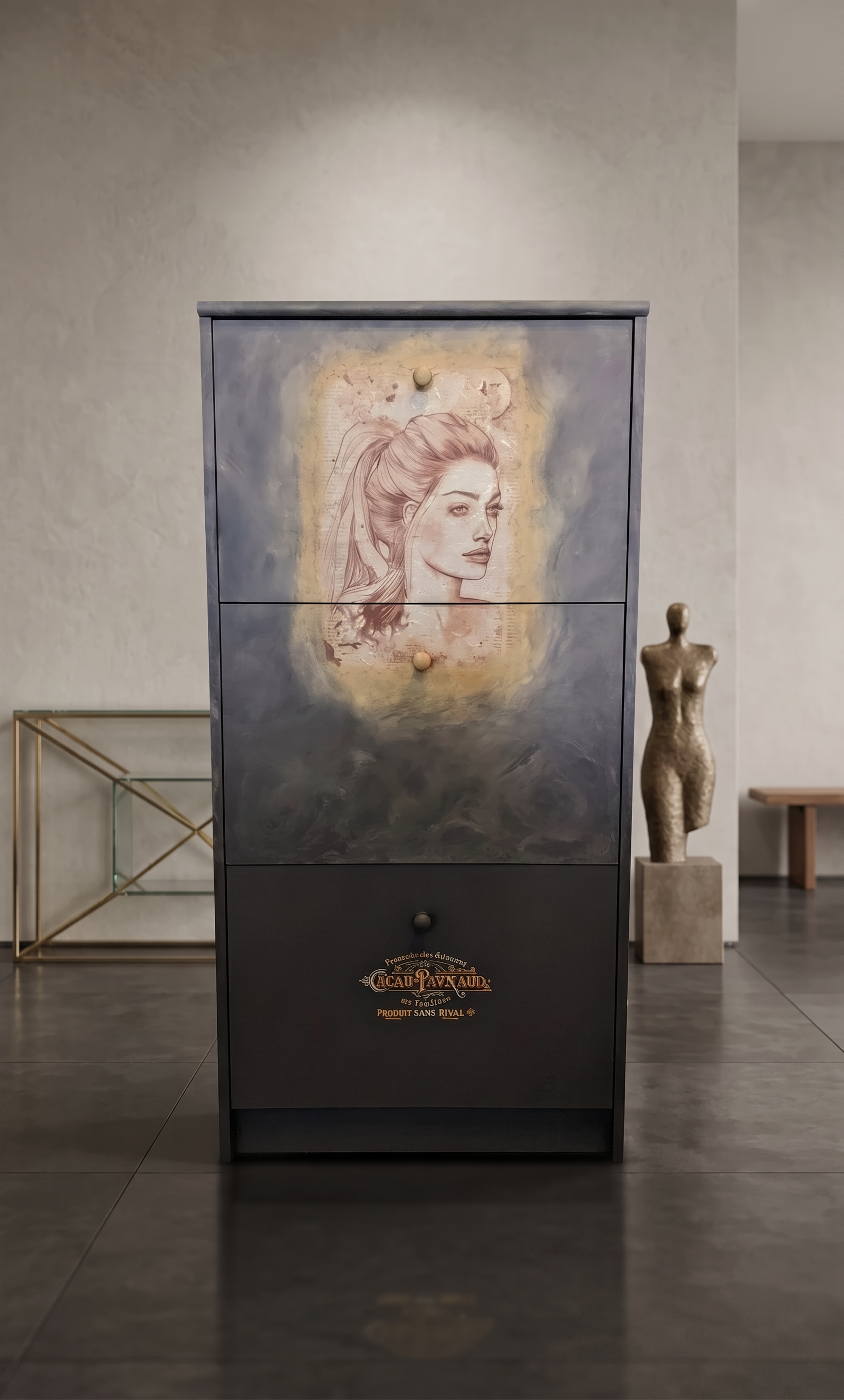 Handbemalte Vintage-Design-Kommode 'La Belle' – Einzigartiges Kunst-Möbelstück