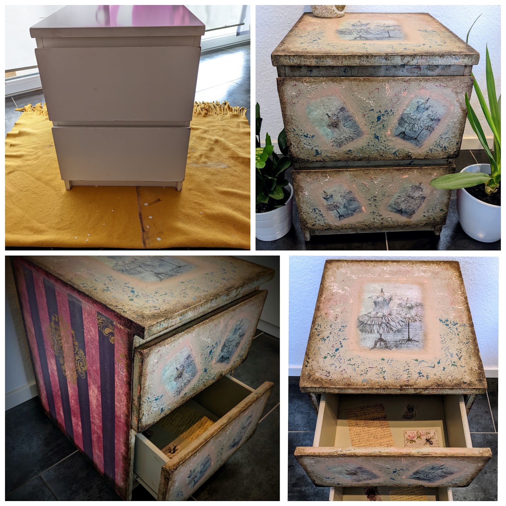Shabby Vintage-Nachttisch im Pariser-Chic